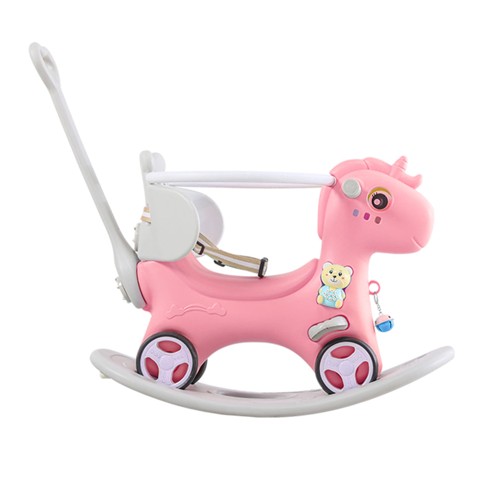Rocking Horse for Toddlers , Balance Bike Ride On Toys with Push Handle, Backrest and Balance Board for Baby Girl and Boy, Unicorn Kids Riding Birthday (Pink) - Ballimart