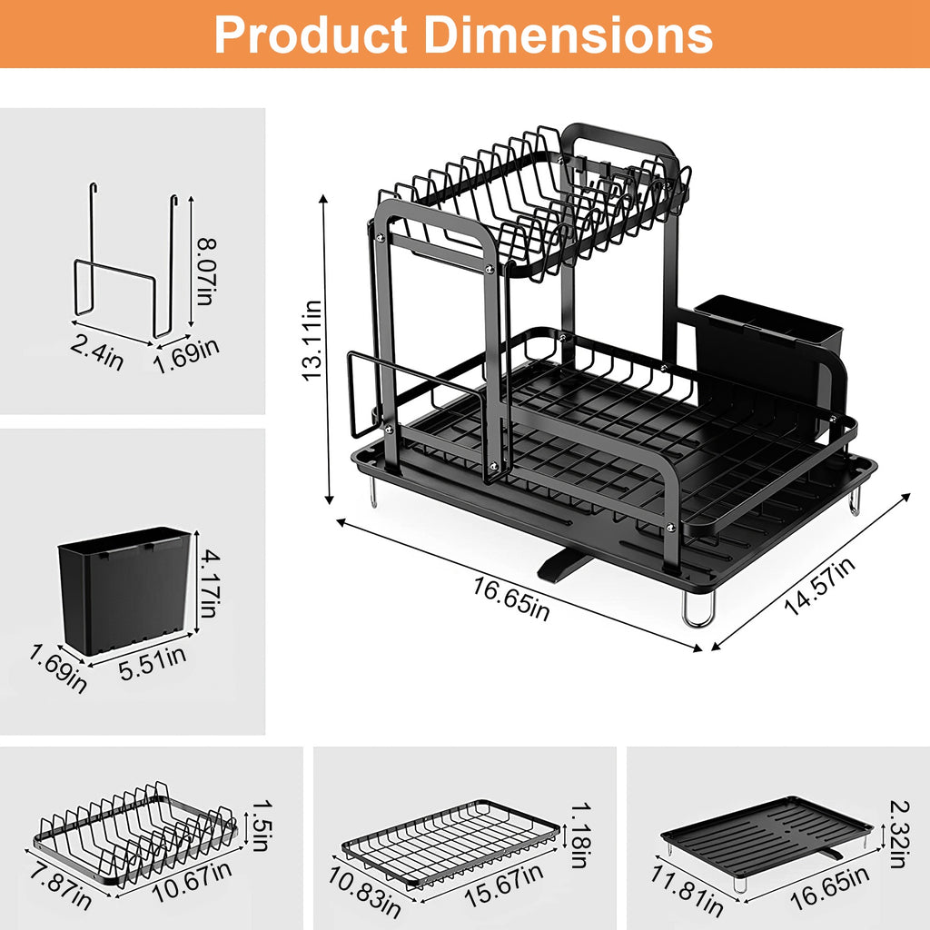 2-Tier 16.65x14.57x13.11in Dish Drying Rack for Kitchen Dish Rack with Drainboard Detachable Kitchen Drainer Organizer Set with Utensil Holder Bowl Rack Dish Rack（No shipment on weekends） - Ballimart