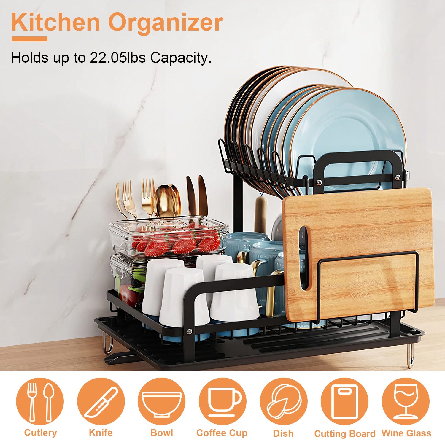 2-Tier 16.65x14.57x13.11in Dish Drying Rack for Kitchen Dish Rack with Drainboard Detachable Kitchen Drainer Organizer Set with Utensil Holder Bowl Rack Dish Rack（No shipment on weekends） - Ballimart