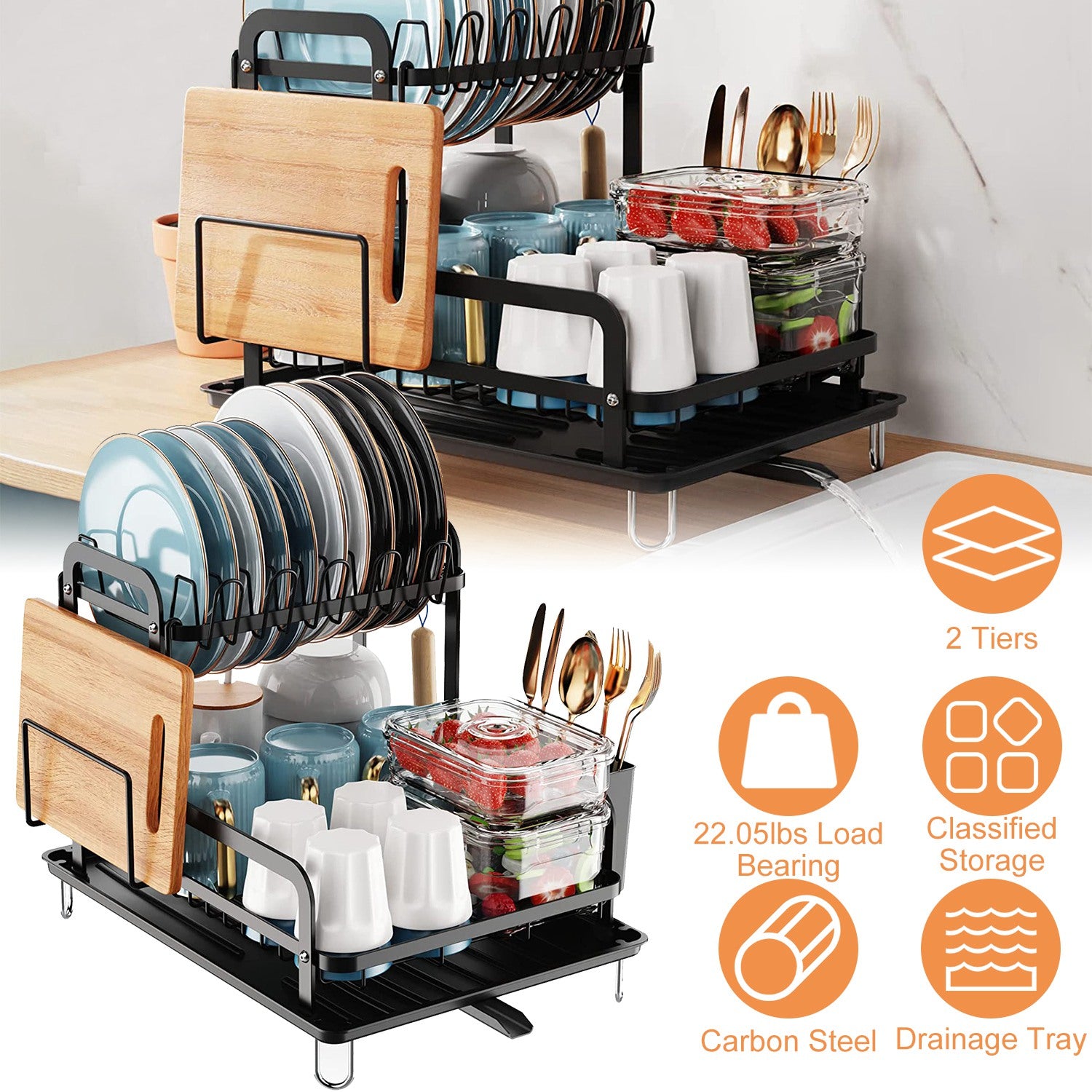 2-Tier 16.65x14.57x13.11in Dish Drying Rack for Kitchen Dish Rack with Drainboard Detachable Kitchen Drainer Organizer Set with Utensil Holder Bowl Rack Dish Rack（No shipment on weekends）