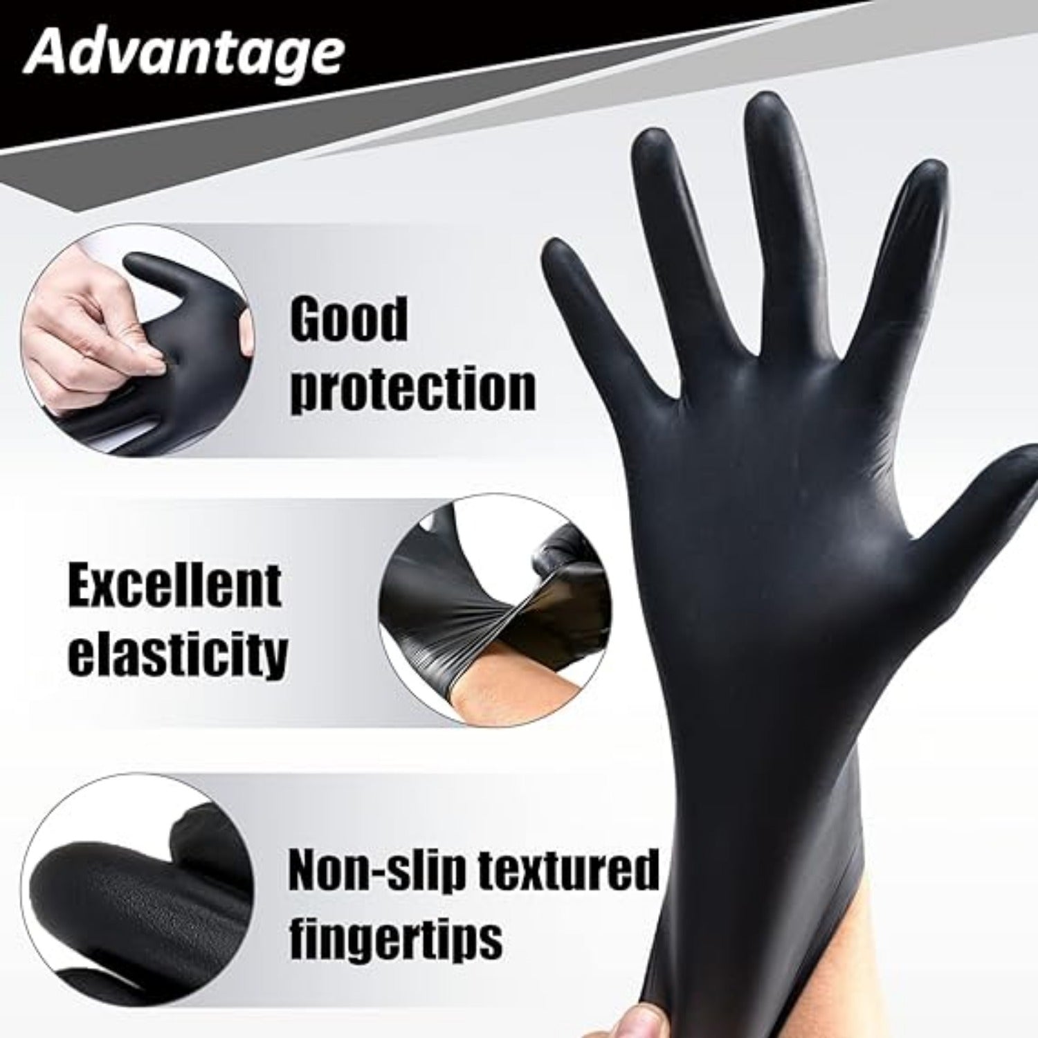 Comfy packaging [200 units] black nitrile disposable gloves. Super latex and powder free, chemical resistant, textured fingertip gloves - large, large (pack of 200 pieces)(No shipments on weekends, ba - Ballimart
