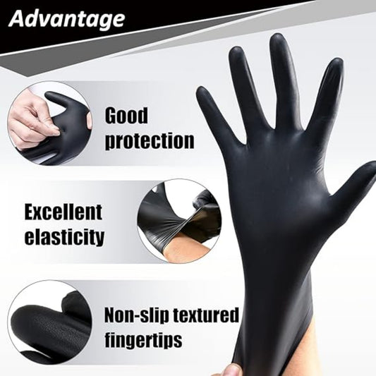Comfy packaging [200 units] black nitrile disposable gloves. Super latex and powder free, chemical resistant, textured fingertip gloves - large, large (pack of 200 pieces)(No shipments on weekends, ba - Ballimart
