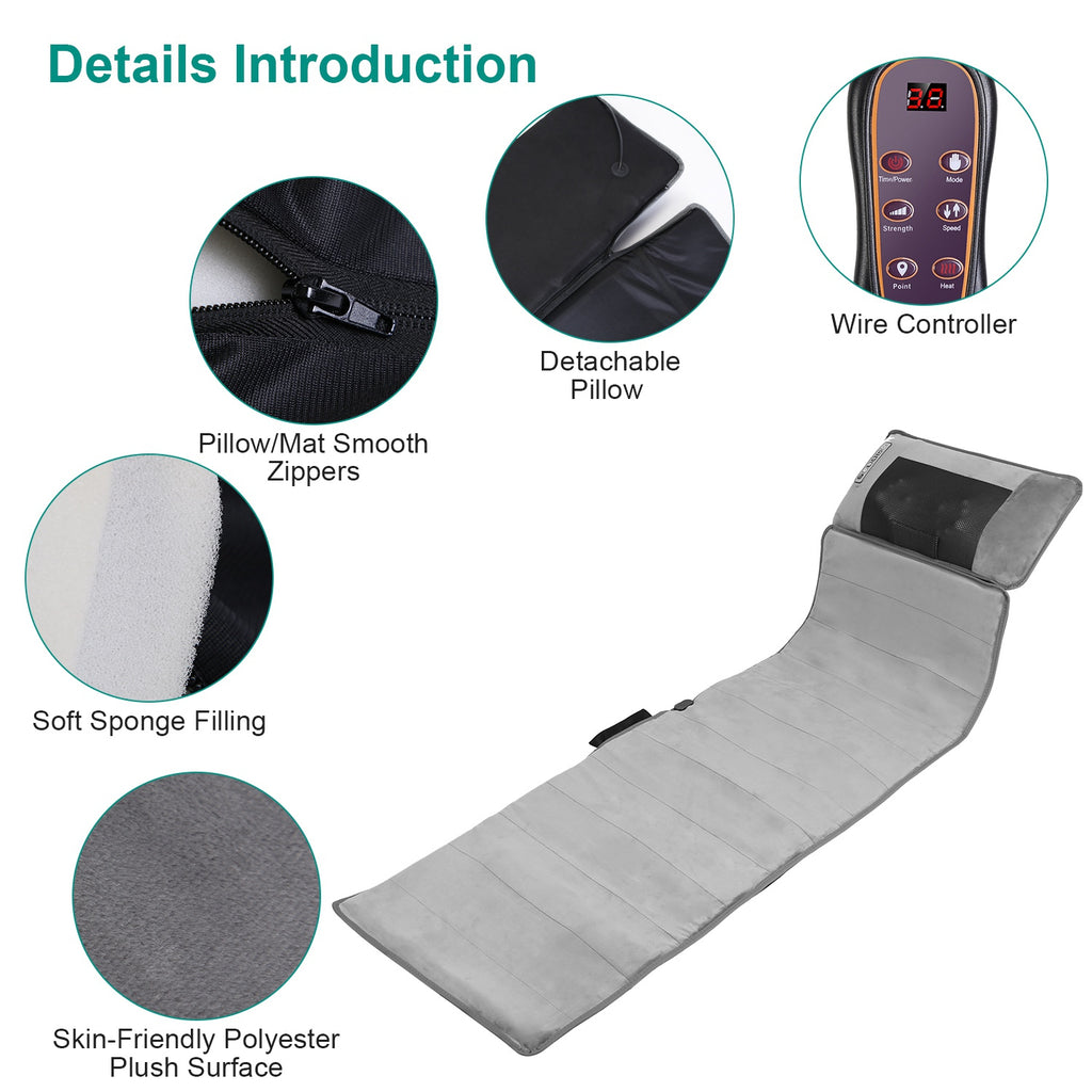 Full Body Massage Mat with Heat 10 Neck Shiatsu Kneading Massage Heads, Multifunctional Electric Heated Massage Chair Back Pad for Back Lumbar Leg Pain Relief（No shipments on weekends） - Ballimart