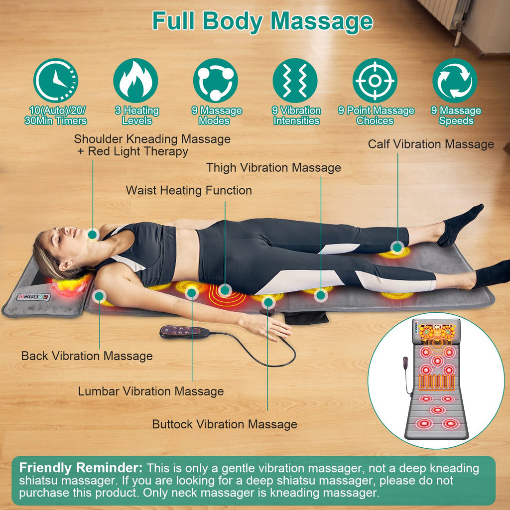 Full Body Massage Mat with Heat 10 Neck Shiatsu Kneading Massage Heads, Multifunctional Electric Heated Massage Chair Back Pad for Back Lumbar Leg Pain Relief（No shipments on weekends） - Ballimart