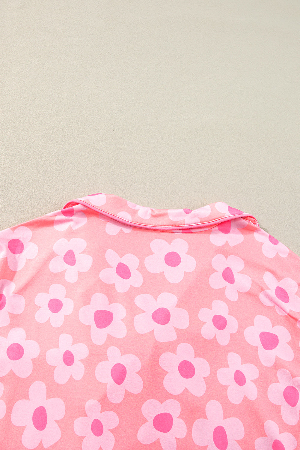Pink Flower Print Short Sleeve Shirt Pajamas Set - Ballimart