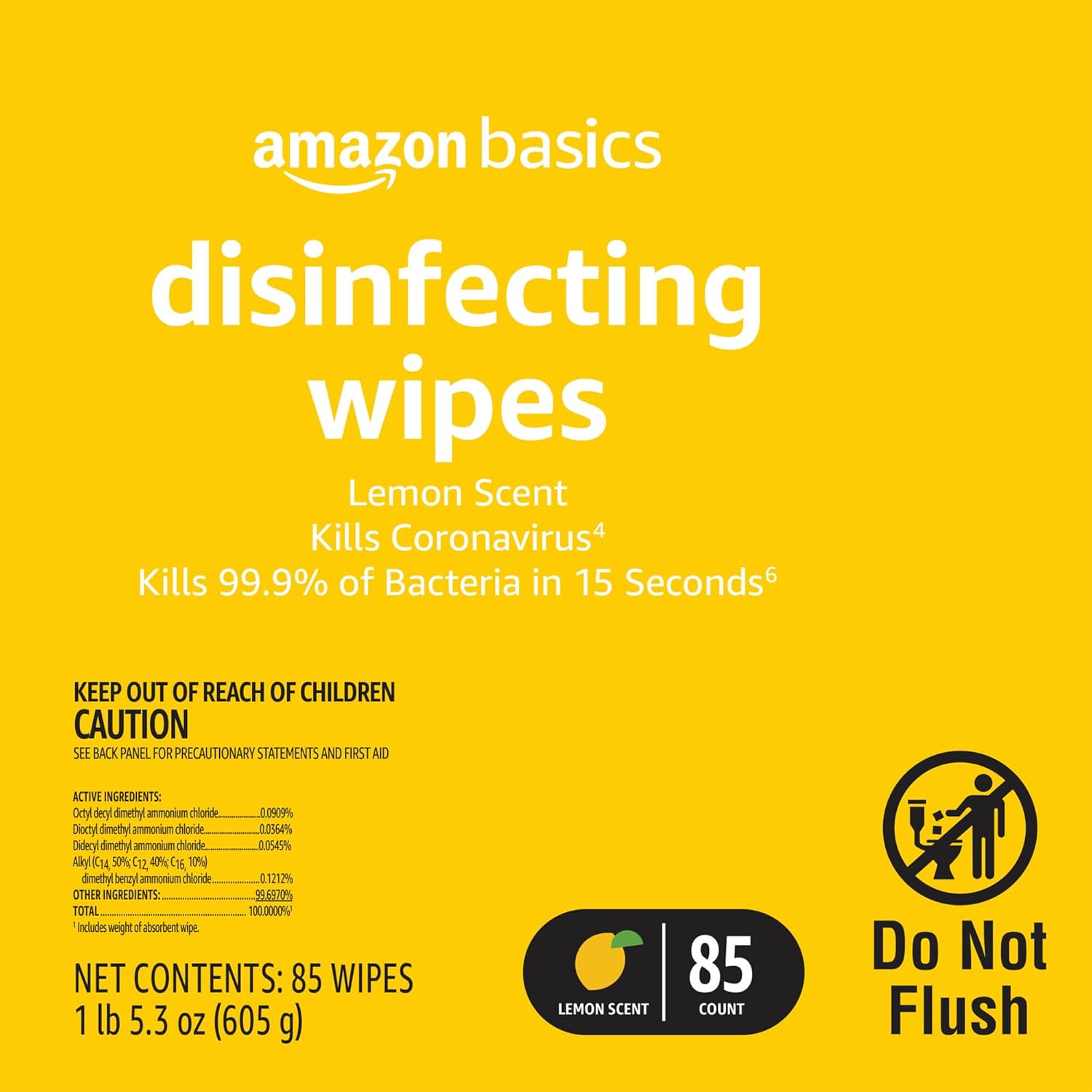 Amazon Basics Disinfecting Wipes, Lemon & Fresh Scent | 255 Count (3 Packs of 85