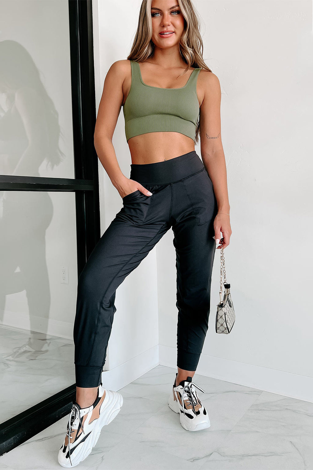 Black Exposed Seam High Waist Pocketed Joggers - Ballimart