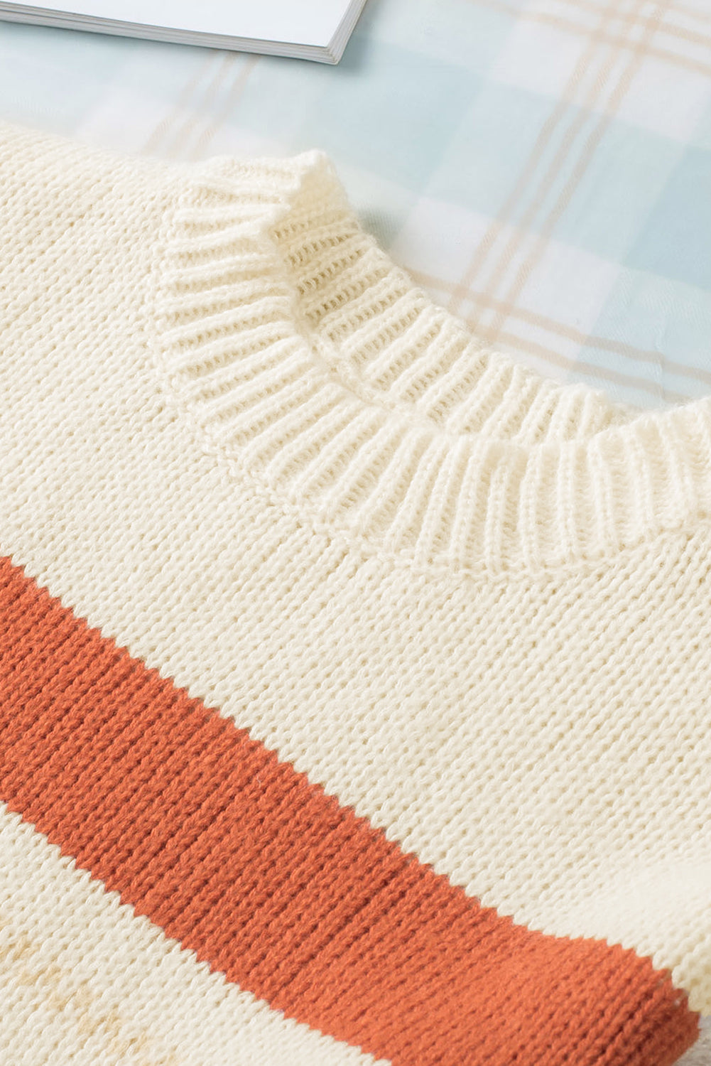 Crew Neck Drop-shoulder Striped Color Block Sweater - Ballimart