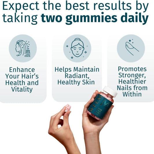 WEEM Hair Skin & Nails Gummies – Vegan Biotin Vitamins for Faster Hair Growth, Stronger Nails & Healthy Skin – Extra Strength Raspberry Flavor – 1 Bottle