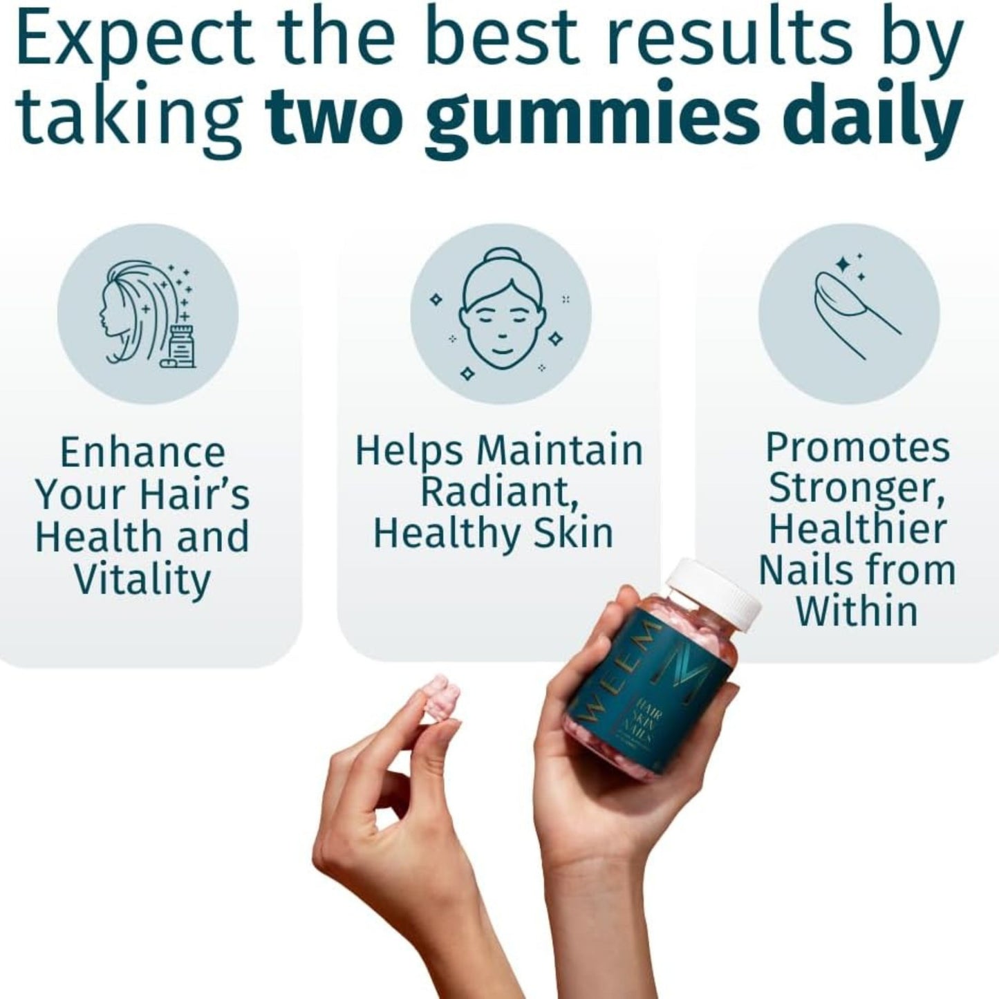 WEEM Hair Skin & Nails Gummies – Vegan Biotin Vitamins for Faster Hair Growth, Stronger Nails & Healthy Skin – Extra Strength Raspberry Flavor – 1 Bottle