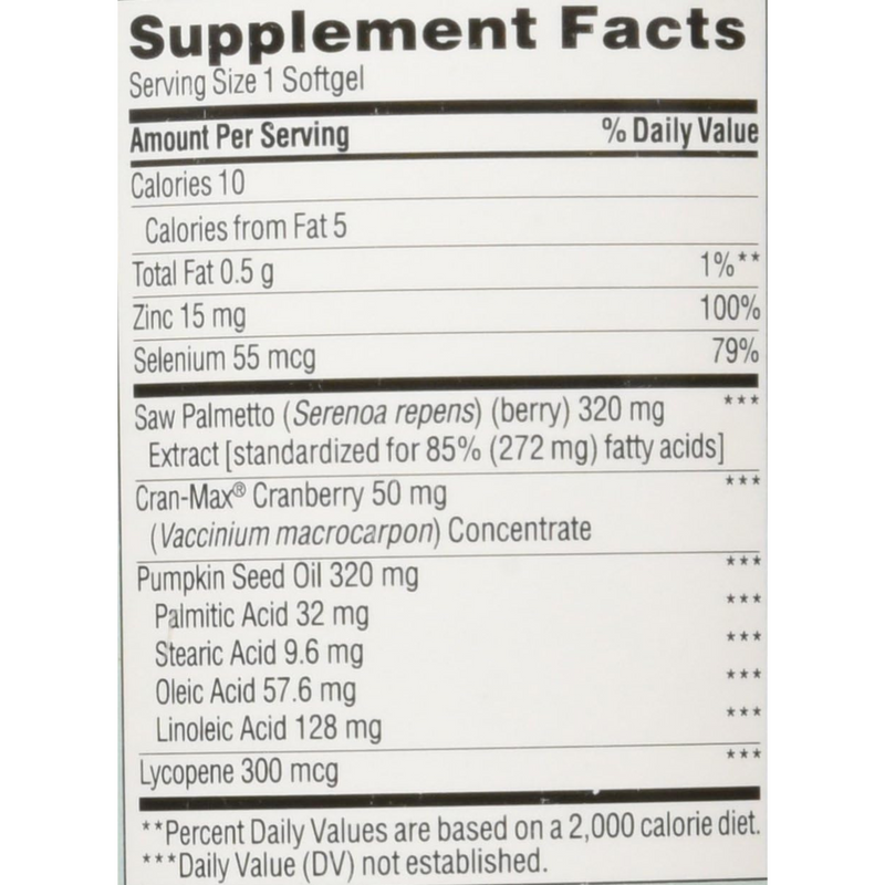 TruNature Prostate Health Complex – Saw Palmetto, Lycopene, Zinc & Pumpkin Seed – 250 Softgels