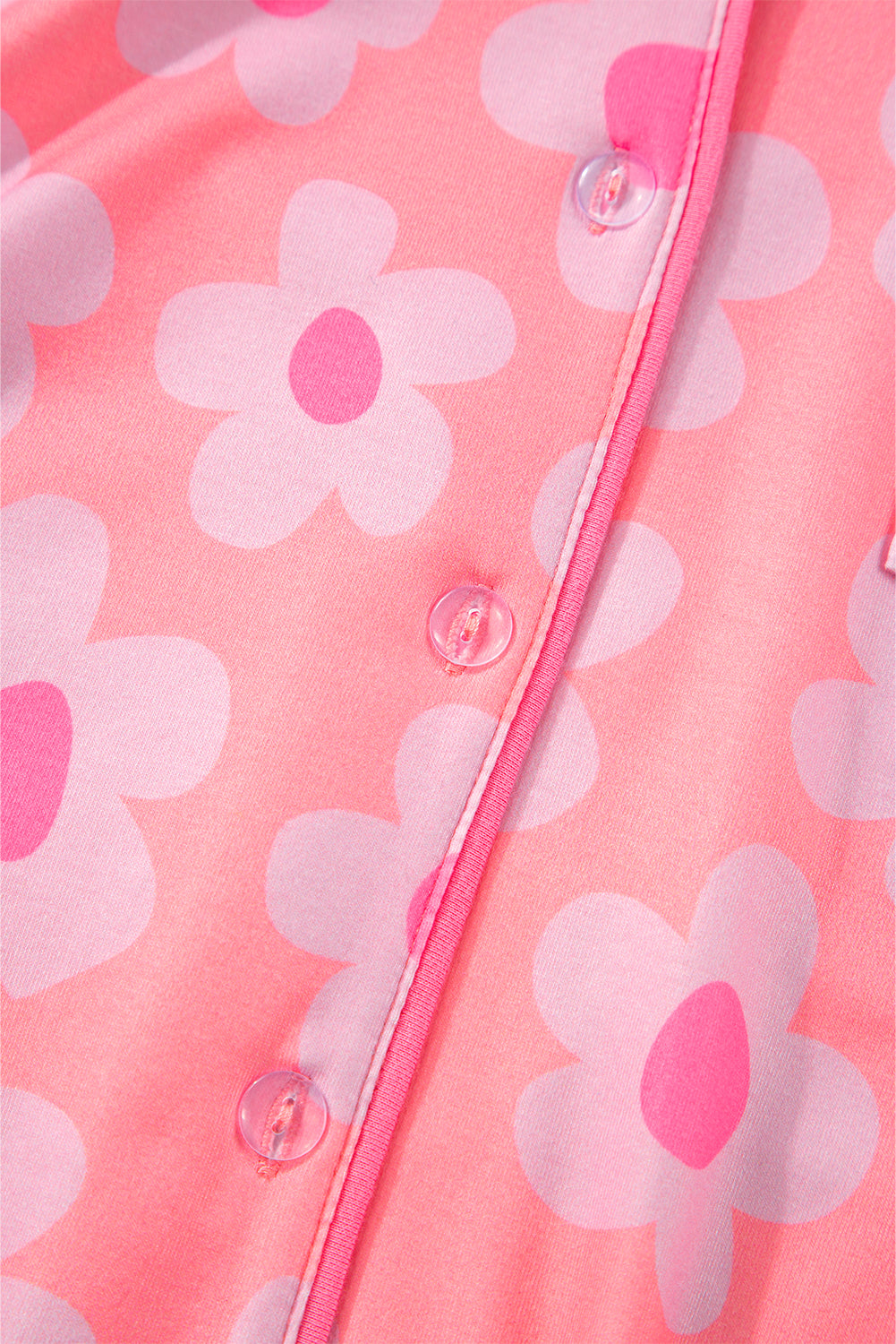 Pink Flower Print Short Sleeve Shirt Pajamas Set - Ballimart