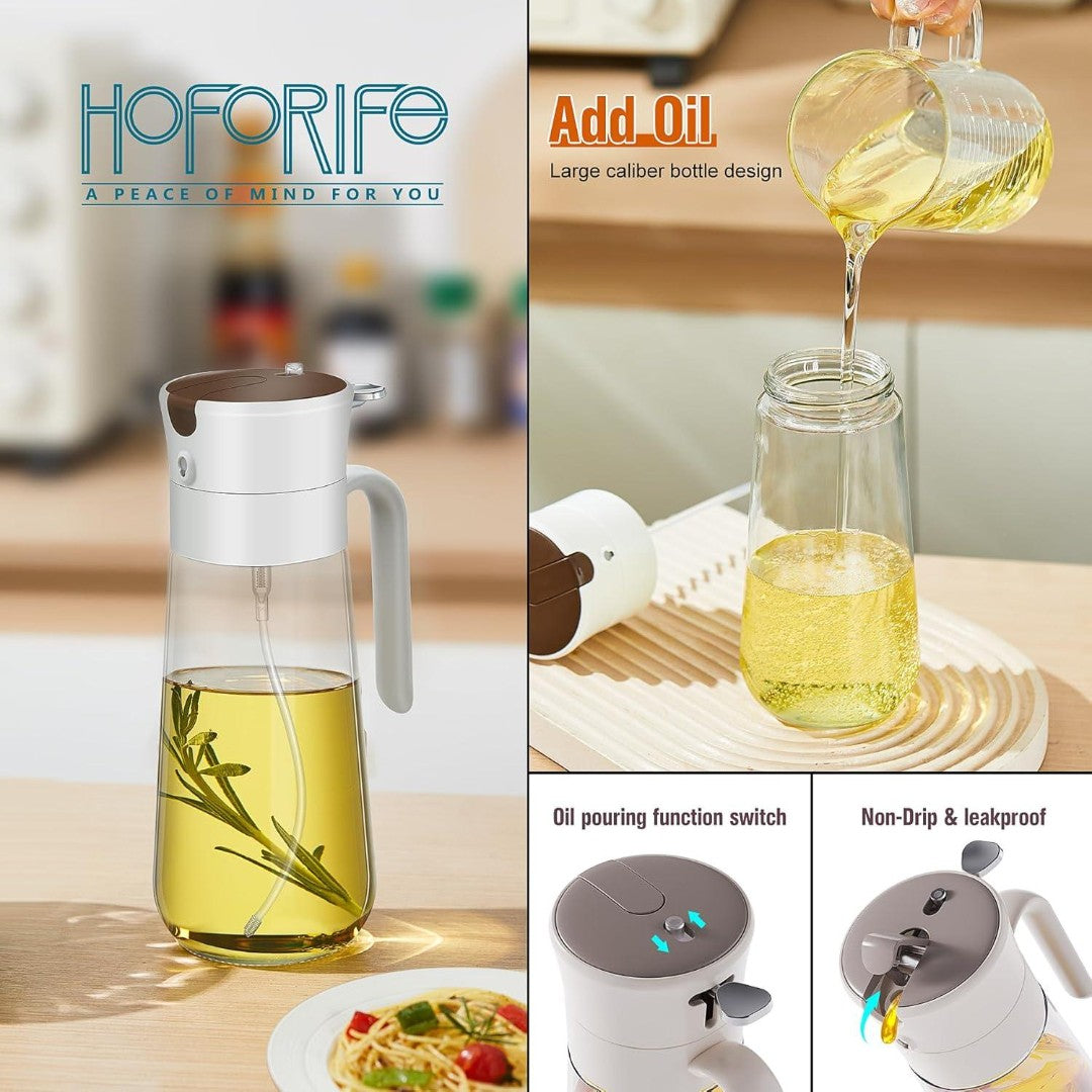 Glass Olive Oil Dispenser Bottle & Oil Sprayer Bottle 2 In 1 for Kitchen Cooking, Auto Flip Cap, 18oz White - Ballimart