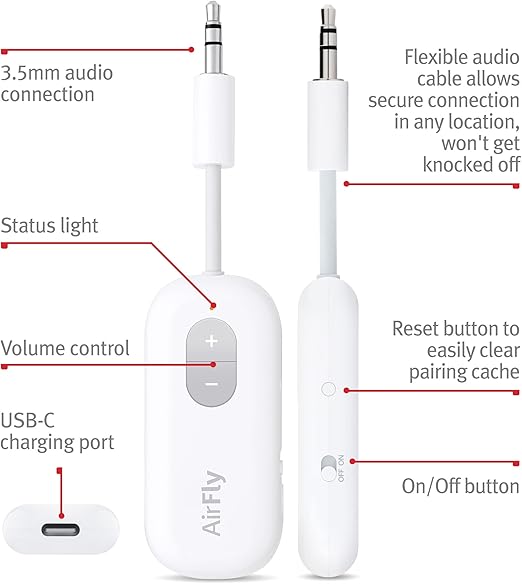 welve South AirFly SE Bluetooth Audio Transmitter & Receiver – Wireless Freedom for AirPods, Headphones, Airplanes, Gym Equipment, TVs, and More