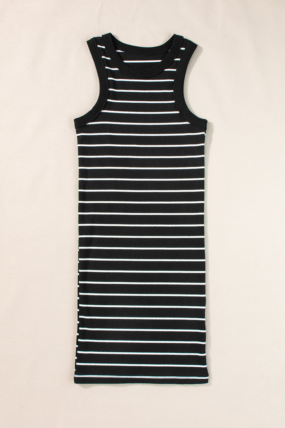Black Stripe Ribbed Knit Tank Mini Dress - Ballimart