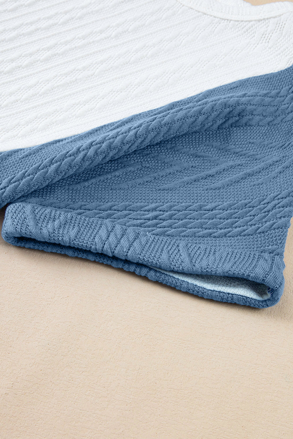 Light Blue Textured Color Block Loose Fit T Shirt - Ballimart