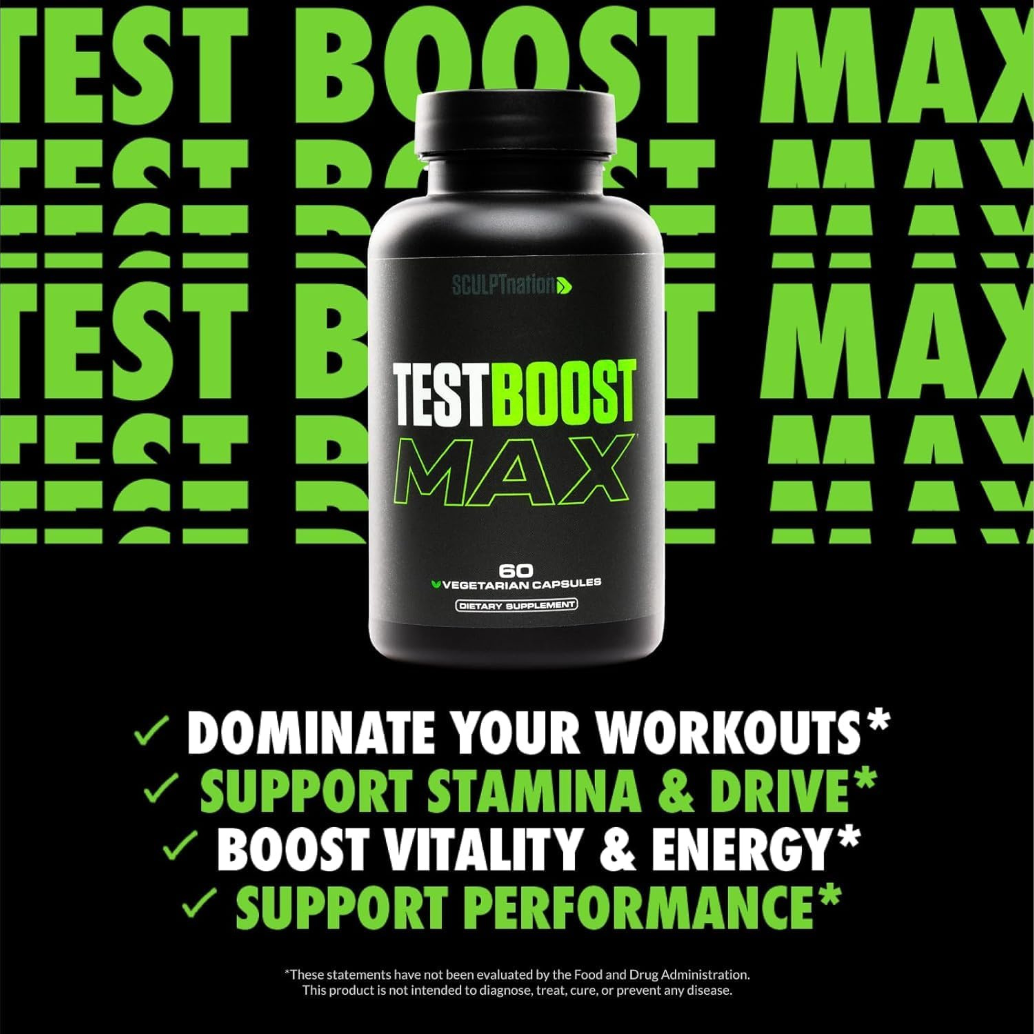Sculpt Nation Test Boost Max | Natural Testosterone Booster for Men | Energy, Strength & Stamina Support | 60 Gluten-Free Capsules