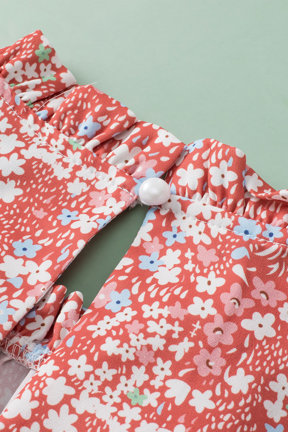 Pink Plus Size Floral Print Ruffled Sleeve Frilled Neck Blouse - Ballimart