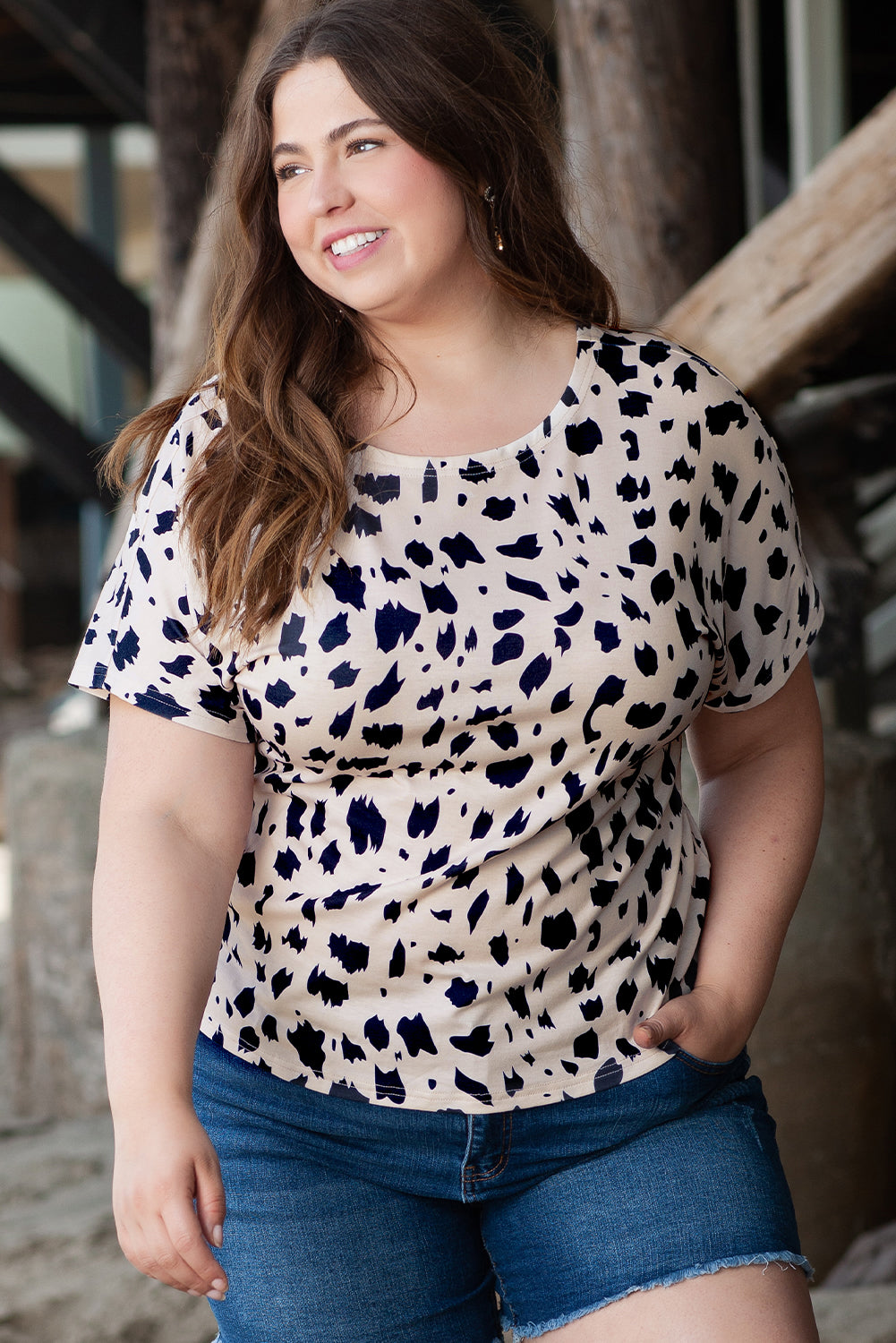 Khaki Leopard Print Twist Open Back Plus Size Top - Ballimart