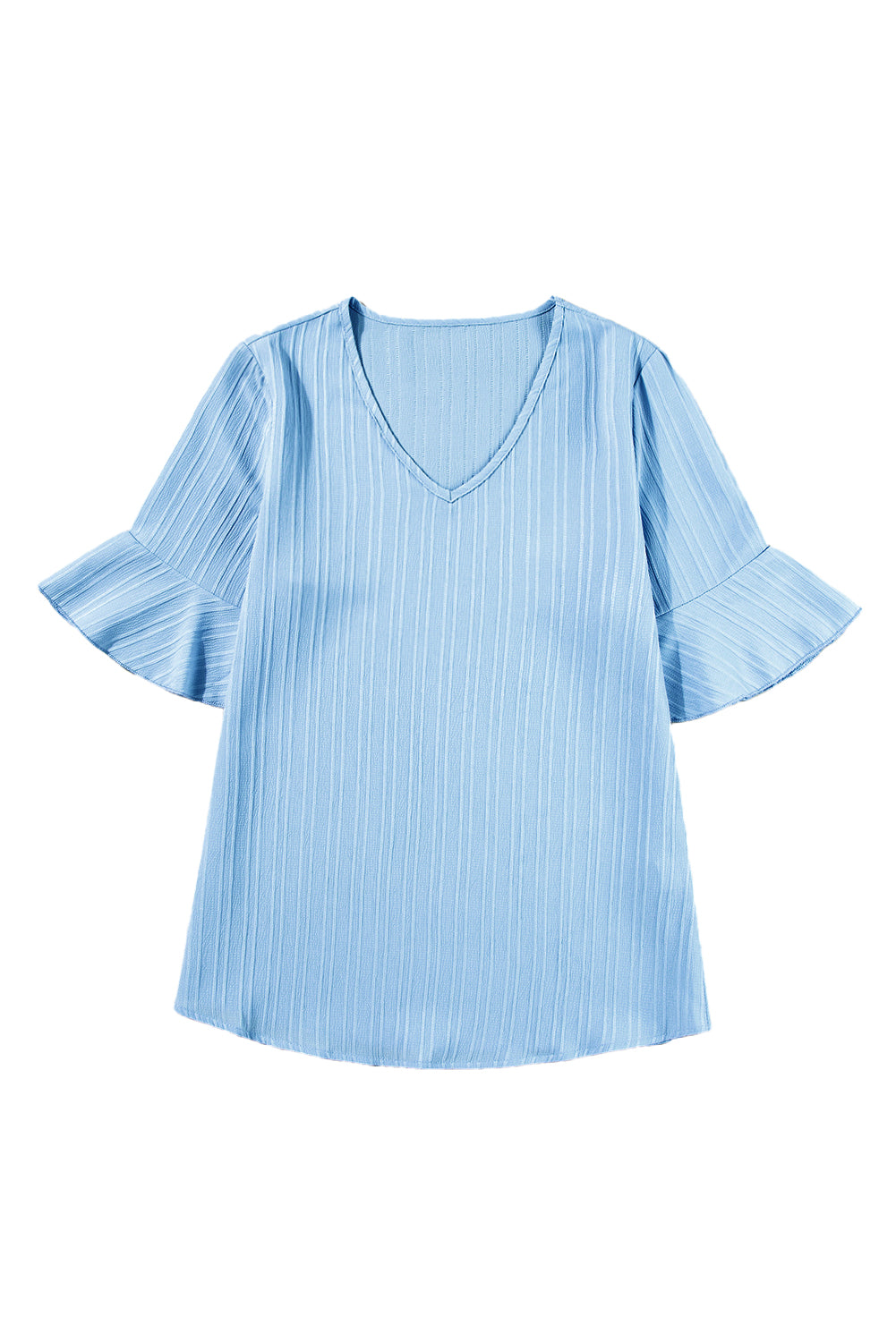 Beau Blue Ruffled Half Sleeve V Neck Textured Top - Ballimart