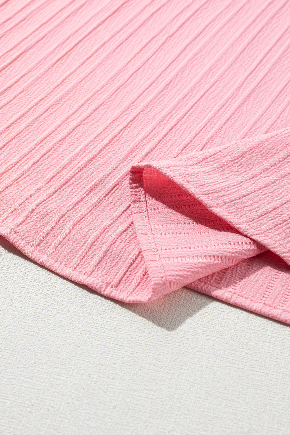 Peach Blossom Ruffled Half Sleeve V Neck Textured Plus Top - Ballimart