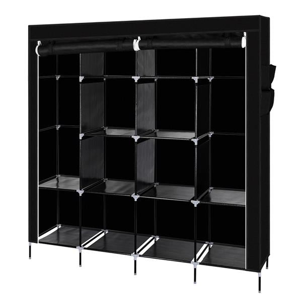 67" Clothes Closet Portable Wardrobe Clothes Storage Rack 12 Shelves 4 Side Pockets Black - Ballimart