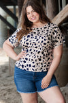 Khaki Leopard Print Twist Open Back Plus Size Top - Ballimart