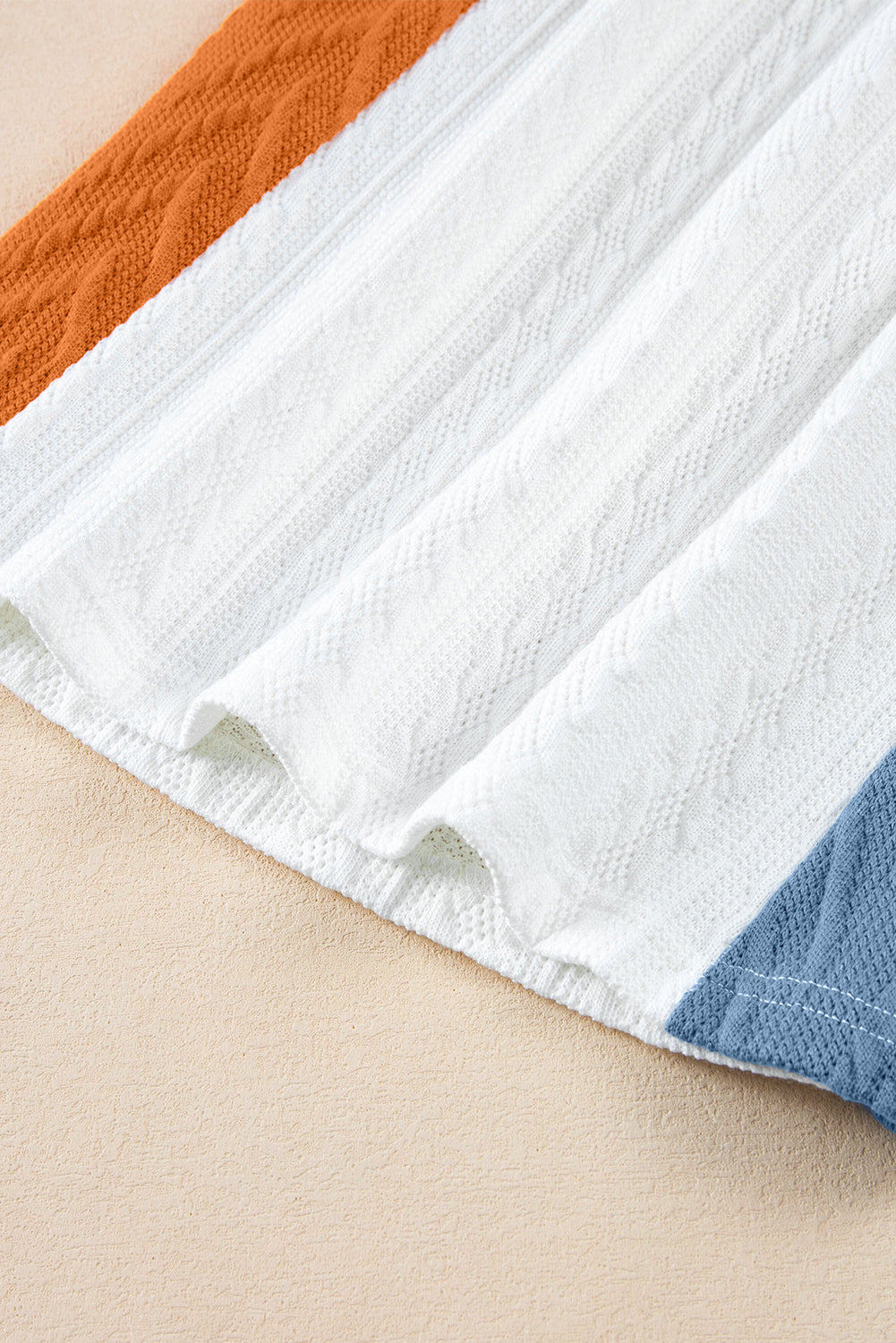 Light Blue Textured Color Block Loose Fit T Shirt - Ballimart