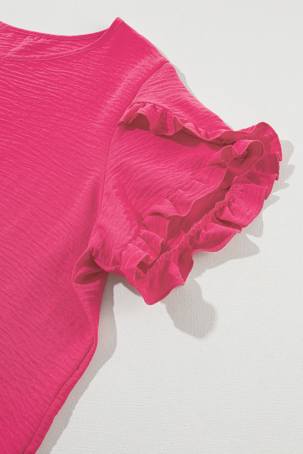 Bright Pink Ruffled Short Sleeve Plus Size Top - Ballimart