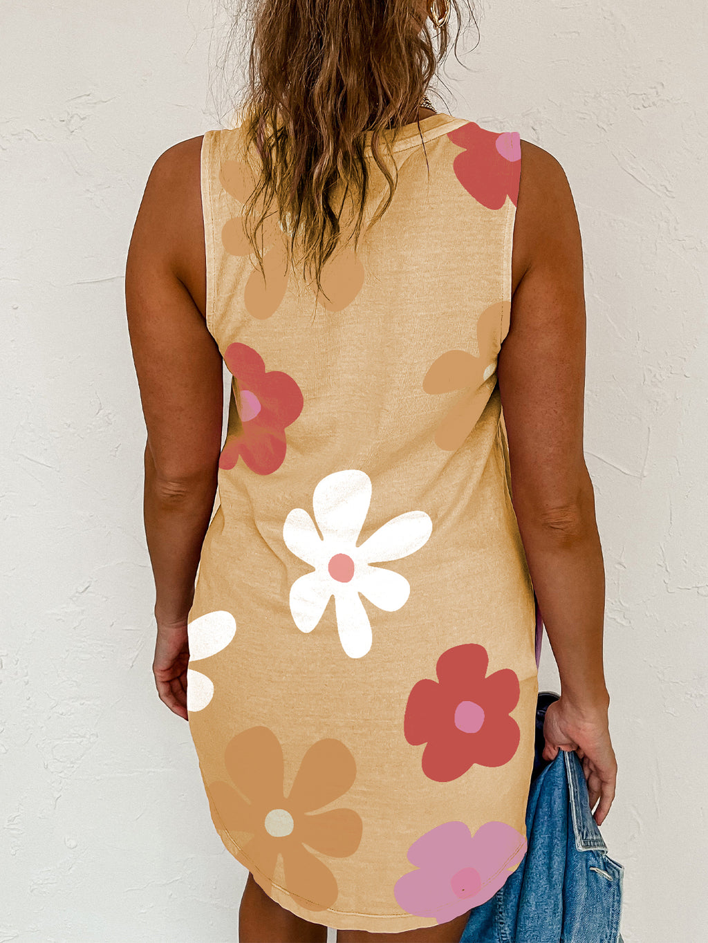 Apricot Daisy Flower Print Tank Dress - Ballimart