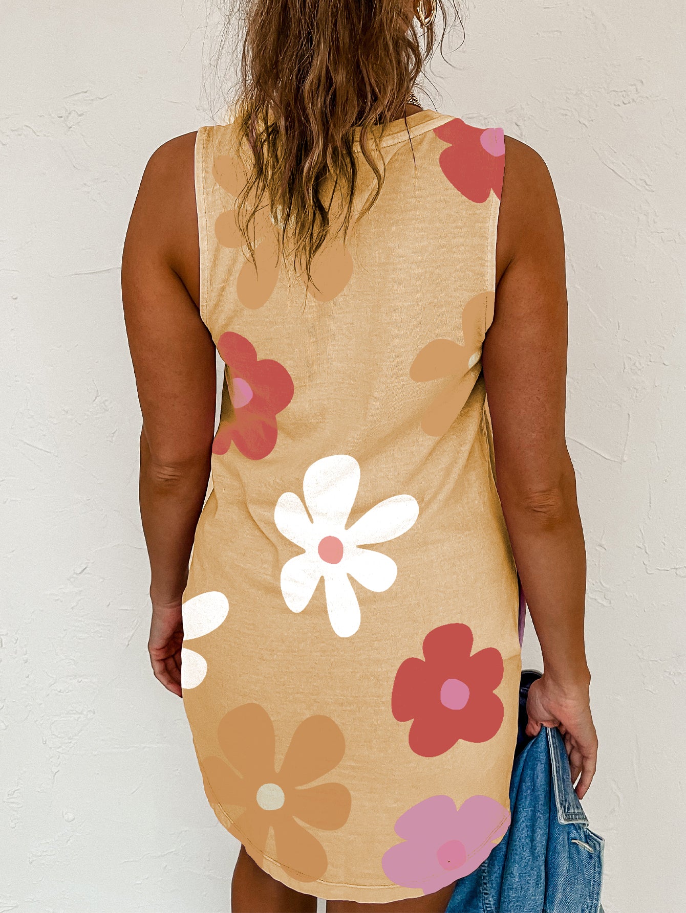 Apricot Daisy Flower Print Tank Dress - Ballimart