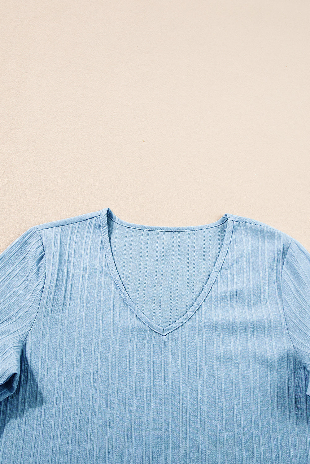 Beau Blue Ruffled Half Sleeve V Neck Textured Top - Ballimart