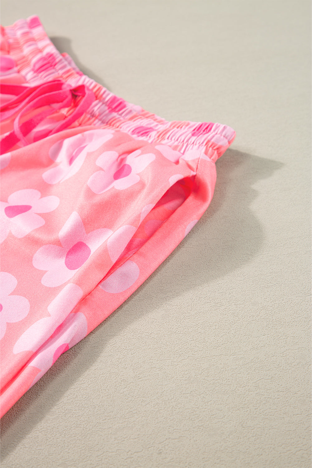 Pink Flower Print Short Sleeve Shirt Pajamas Set - Ballimart