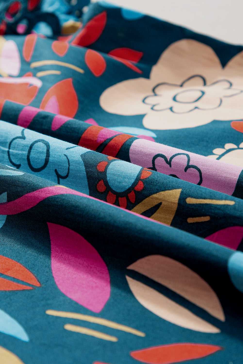 Green Trimmed Ruffle Sleeve Summer Floral Blouse - Ballimart