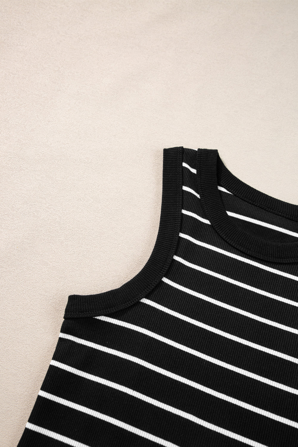 Black Stripe Ribbed Knit Tank Mini Dress - Ballimart