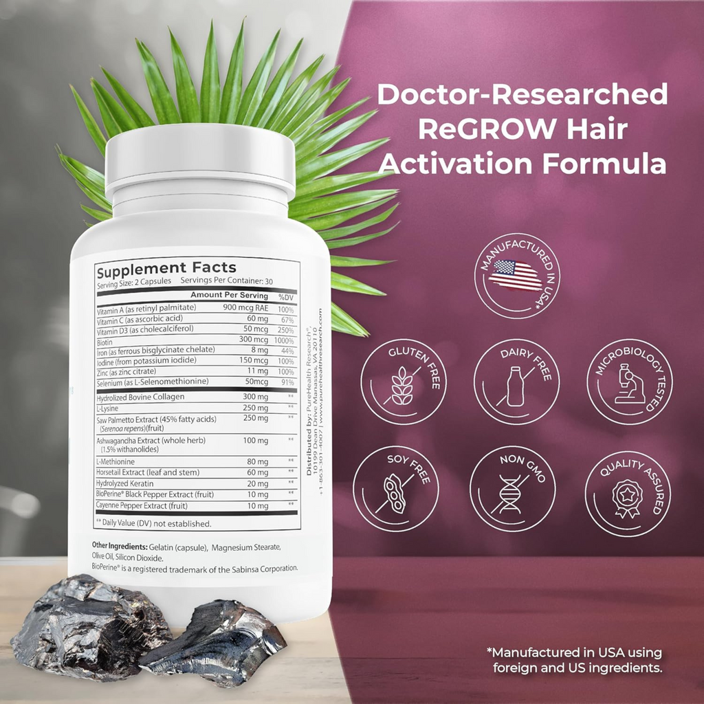 ReGrow Hair Growth Vitamins – Biotin, Saw Palmetto, Collagen, Zinc & More – Hair Supplements for Women & Men – 120 Capsules
