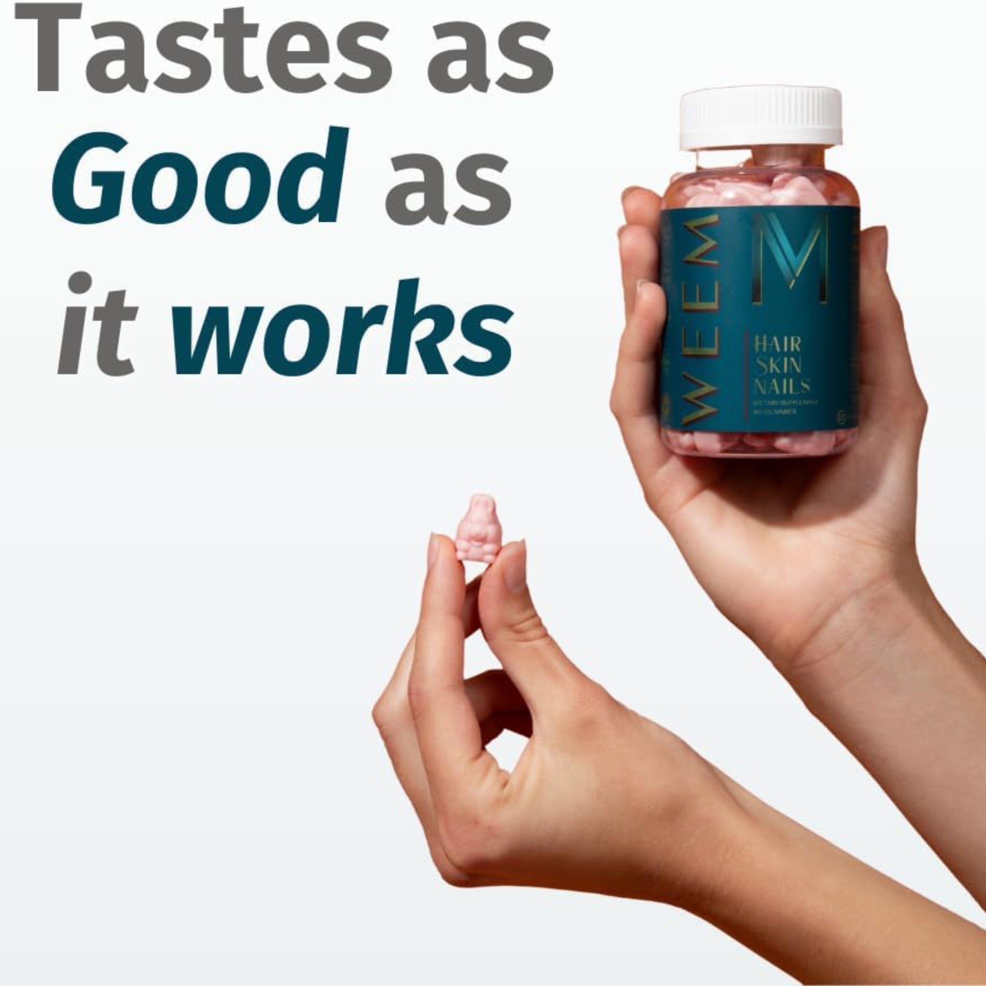 WEEM Hair Skin & Nails Gummies – Vegan Biotin Vitamins for Faster Hair Growth, Stronger Nails & Healthy Skin – Extra Strength Raspberry Flavor – 1 Bottle