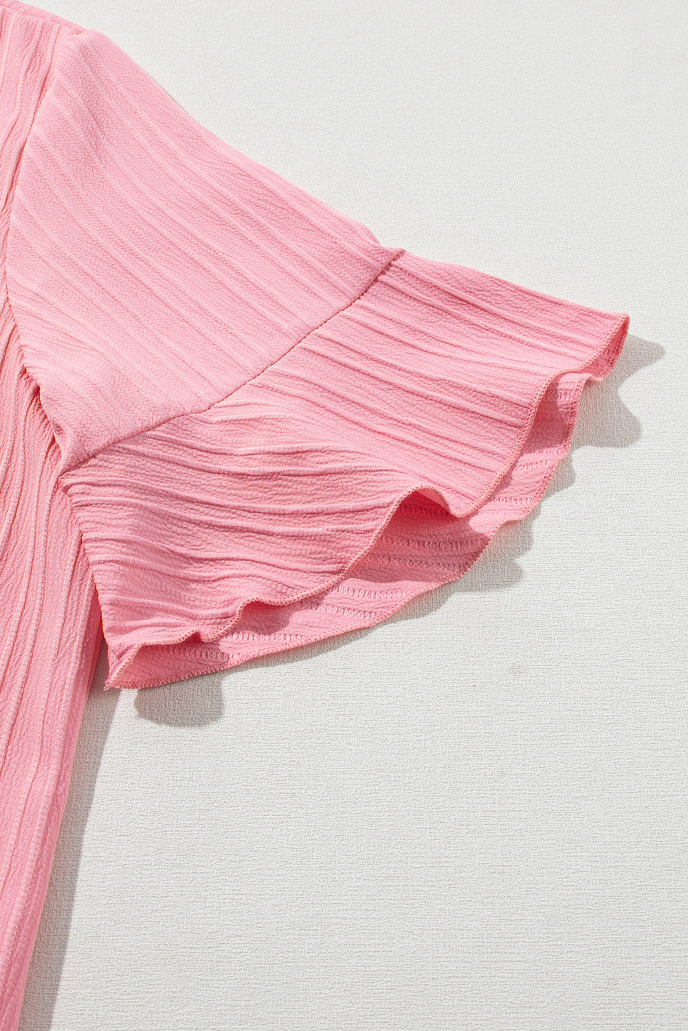 Peach Blossom Ruffled Half Sleeve V Neck Textured Plus Top - Ballimart