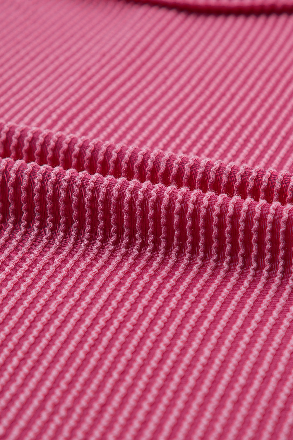 Rose Red Textured Knit Exposed Stitching T-shirt - Ballimart