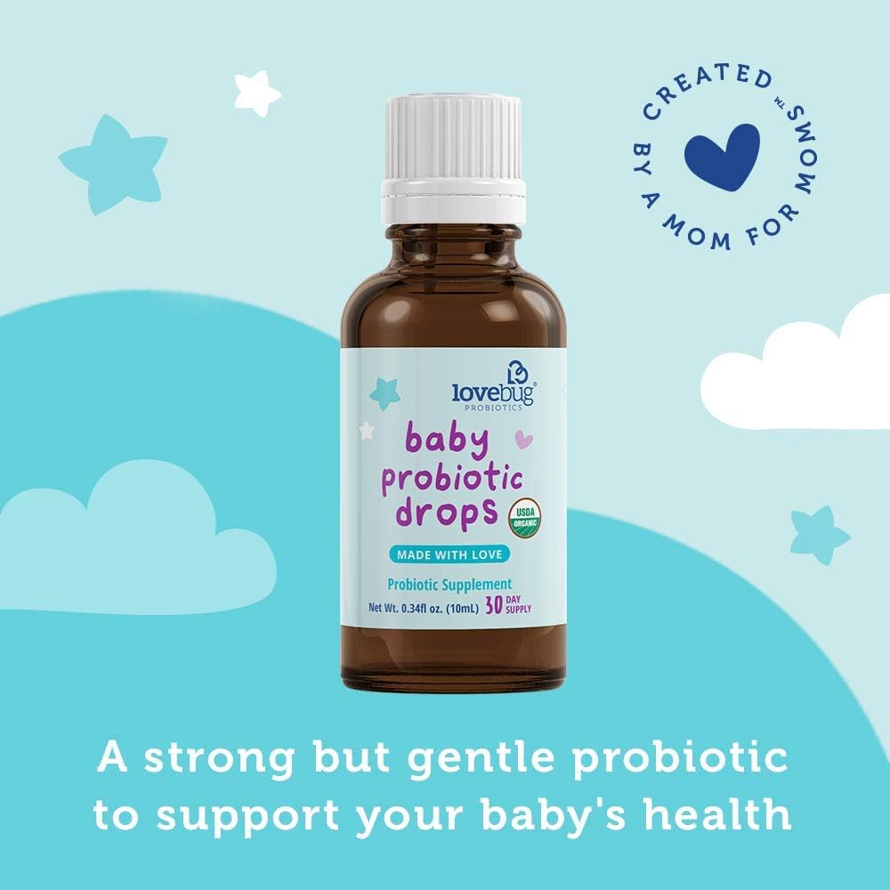 Lovebug Award-Winning USDA Organic Probiotic for Infants & Babies | Multi-Strain 5 Billion CFU Liquid Drops for Colic, Reflux, Diarrhea & Gas Relief | Ages 0-24 Months