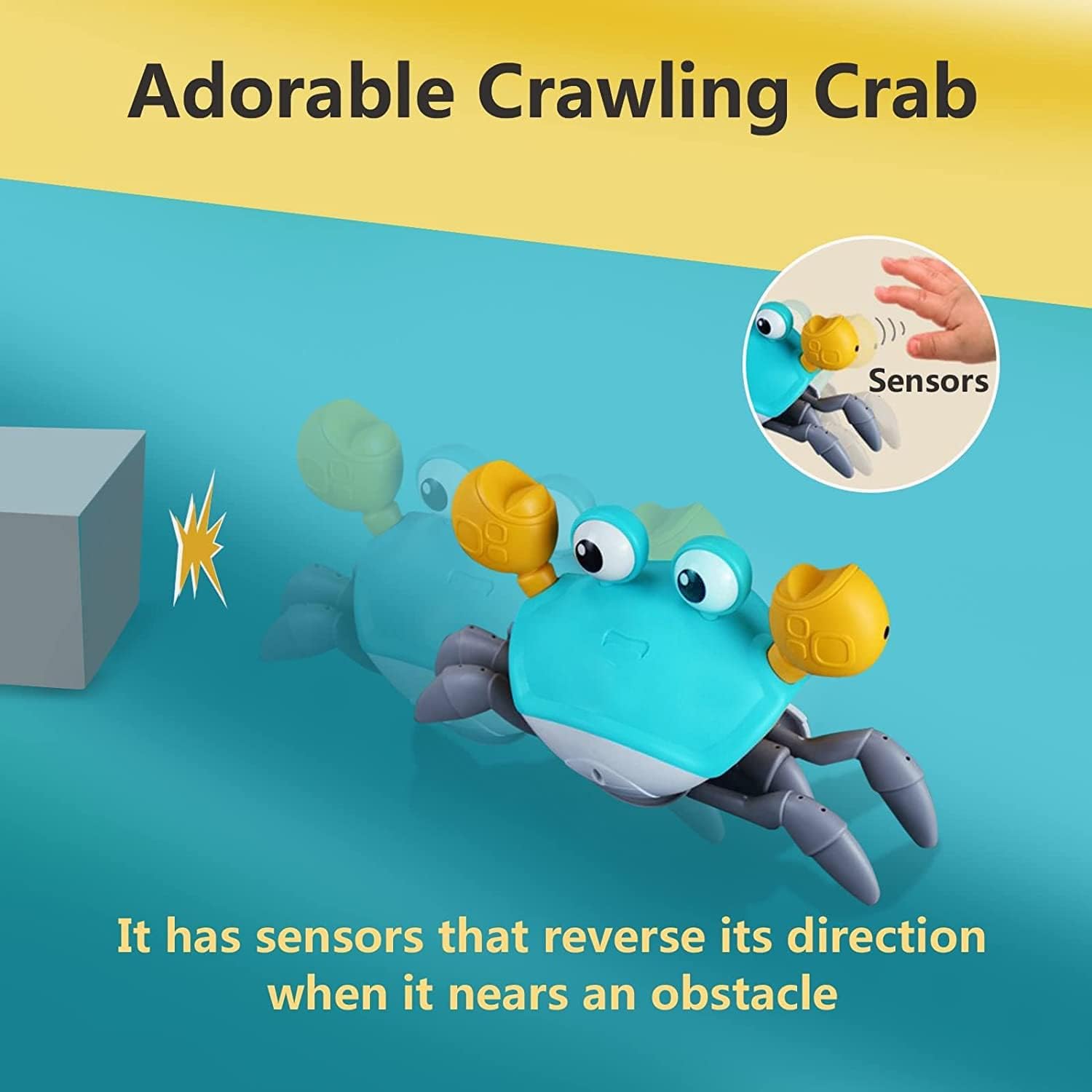 Control Future Crawling Crab Baby Toy – Interactive Tummy Time & Crawling Helper for Infants and Toddlers | Lights, Music, and Obstacle Sensors