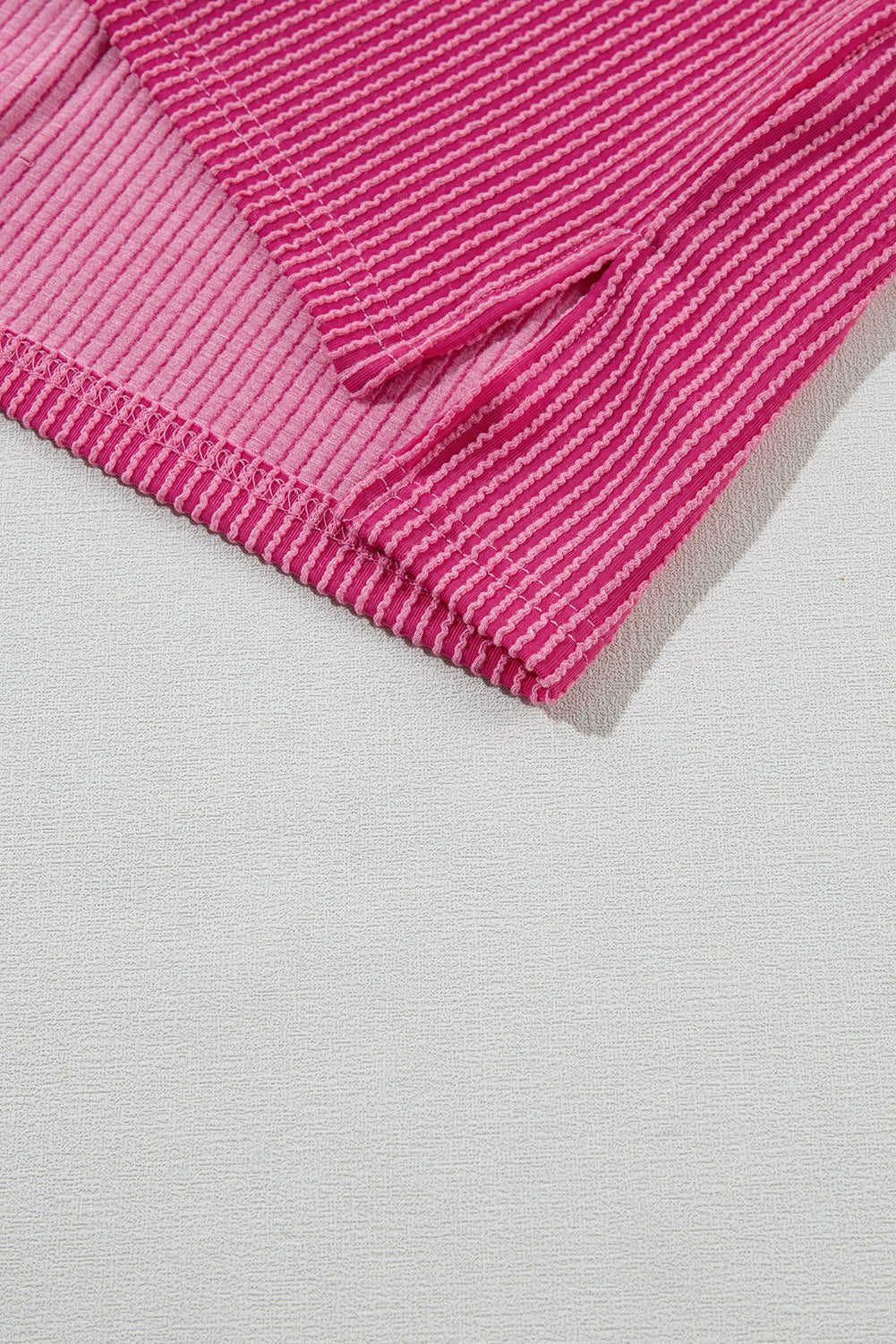 Rose Red Textured Knit Exposed Stitching T-shirt - Ballimart