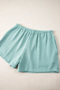 Iceland Blue Ribbed Textured Knit Loose Fit Tee and Shorts Set - Ballimart