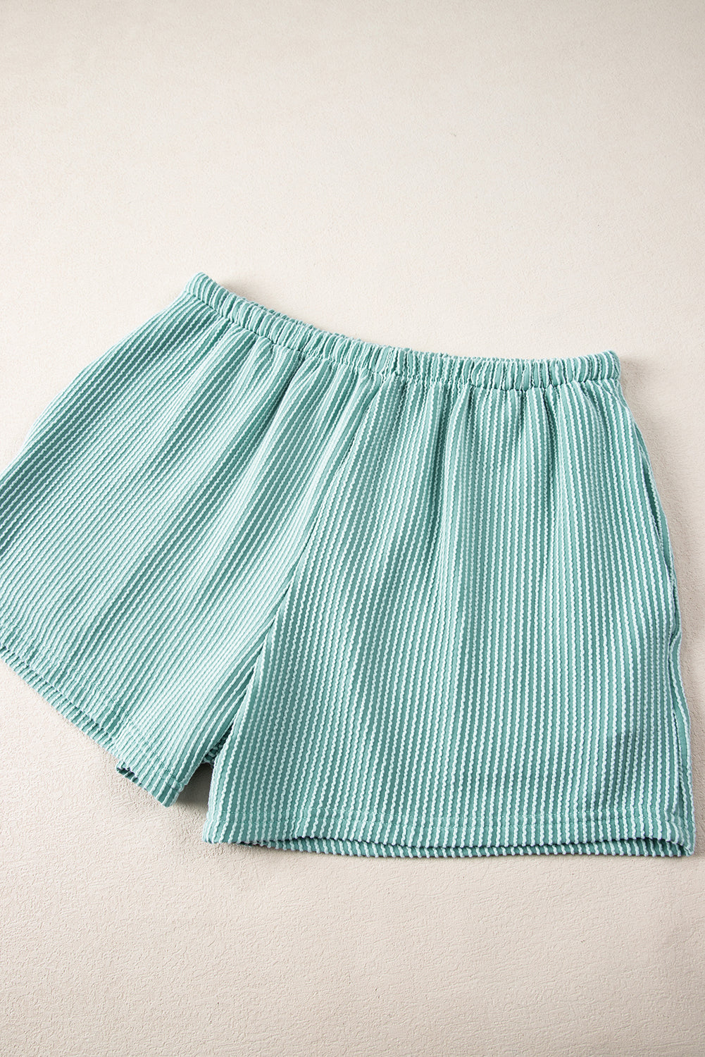 Iceland Blue Ribbed Textured Knit Loose Fit Tee and Shorts Set - Ballimart