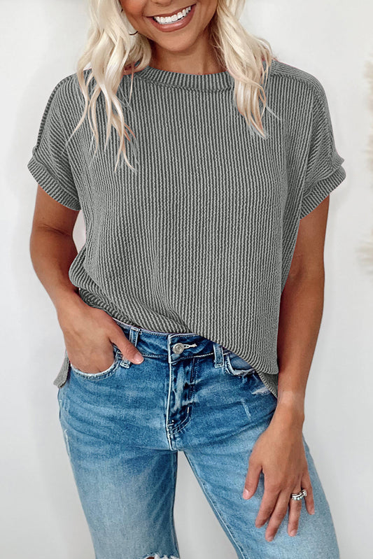 Medium Grey Textured Knit Exposed Stitching T-shirt - Ballimart