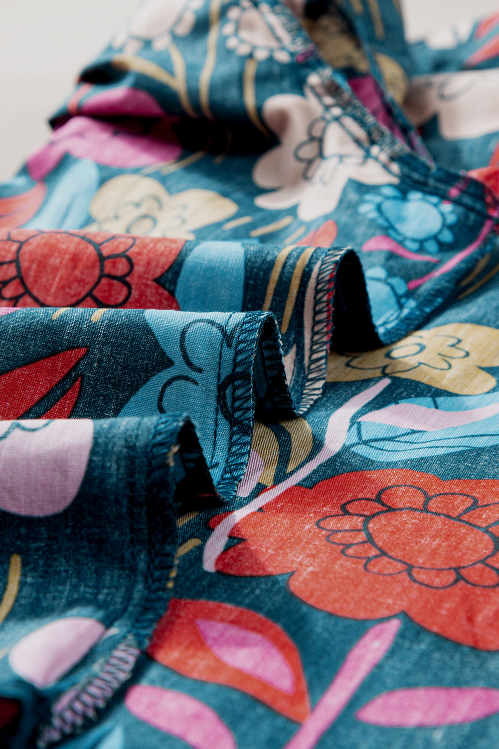 Green Trimmed Ruffle Sleeve Summer Floral Blouse - Ballimart