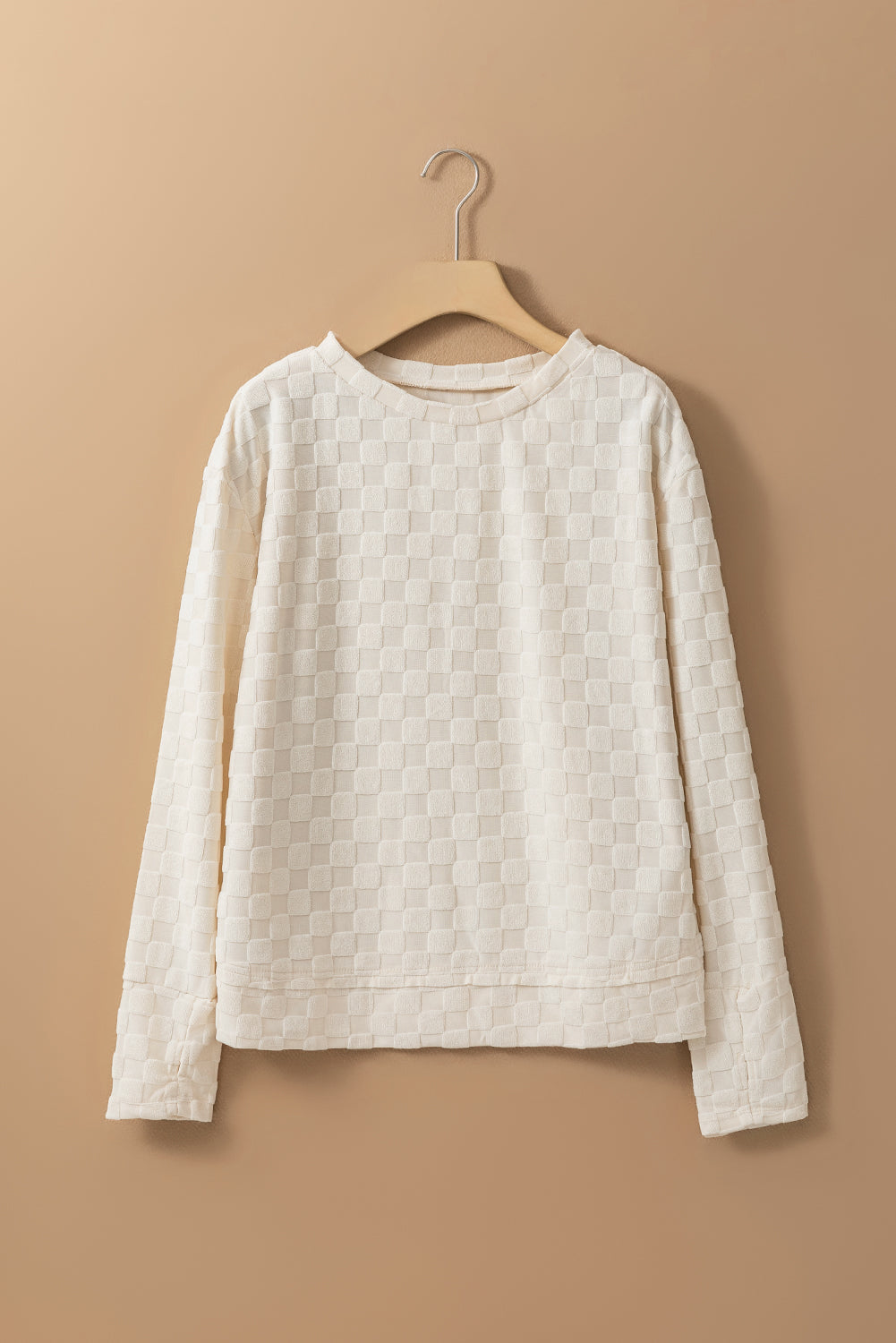 Beige Solid Textured Thumbhole Sleeve Top - Ballimart