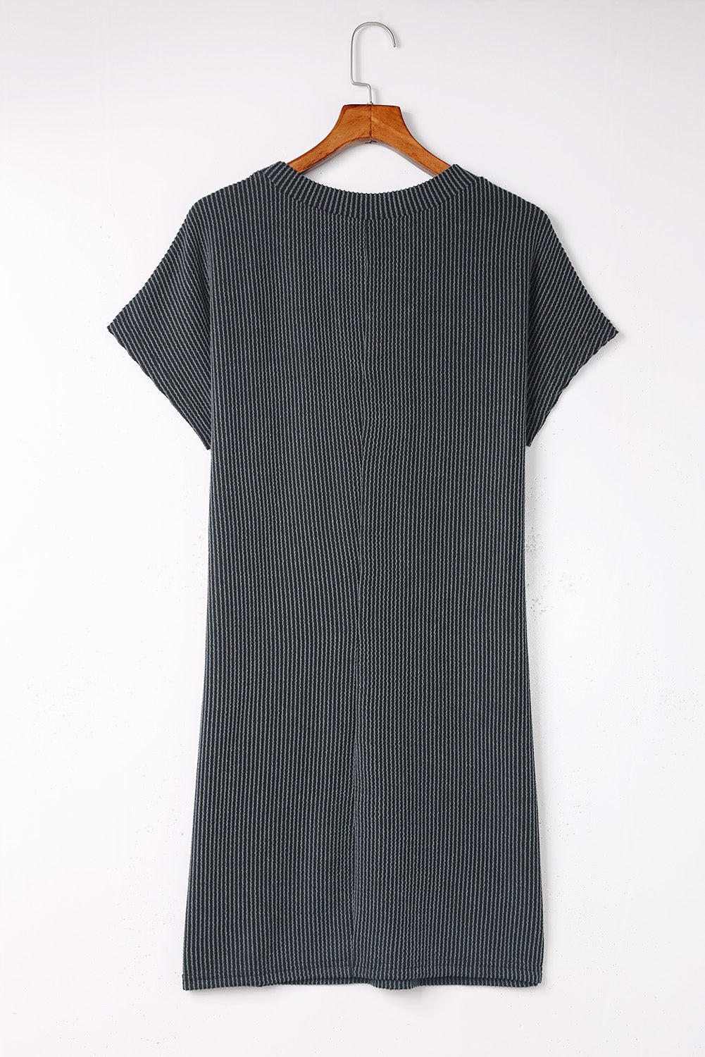 Gray Striped Ribbed Knit T-shirt Shift Dress - Ballimart