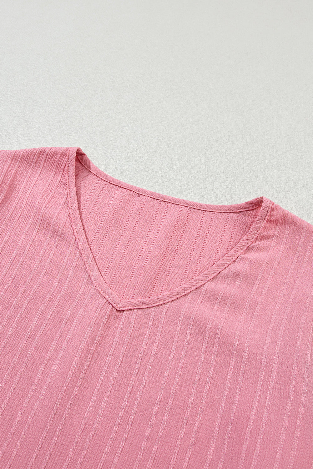 Peach Blossom Ruffled Half Sleeve V Neck Textured Top - Ballimart