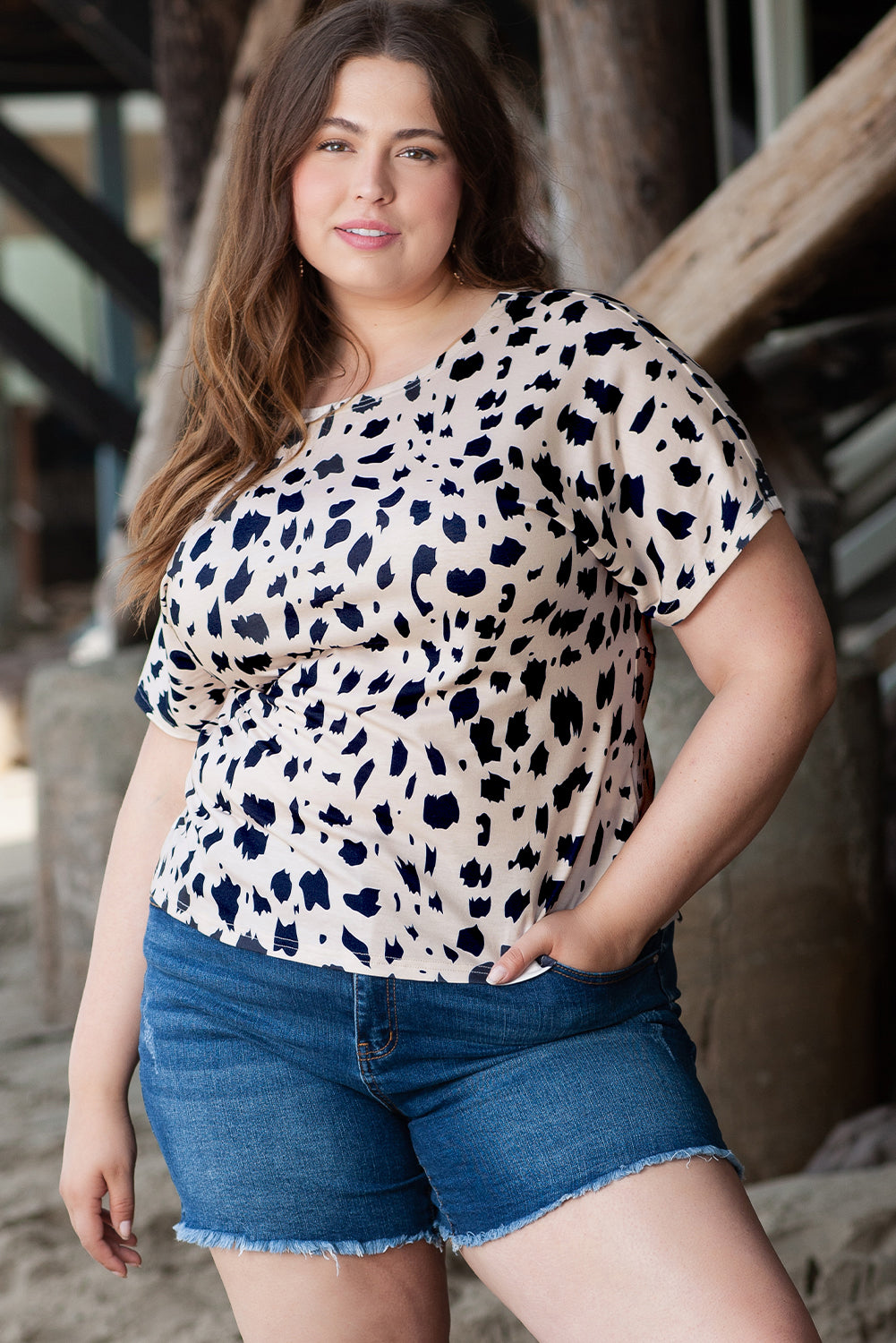 Khaki Leopard Print Twist Open Back Plus Size Top - Ballimart